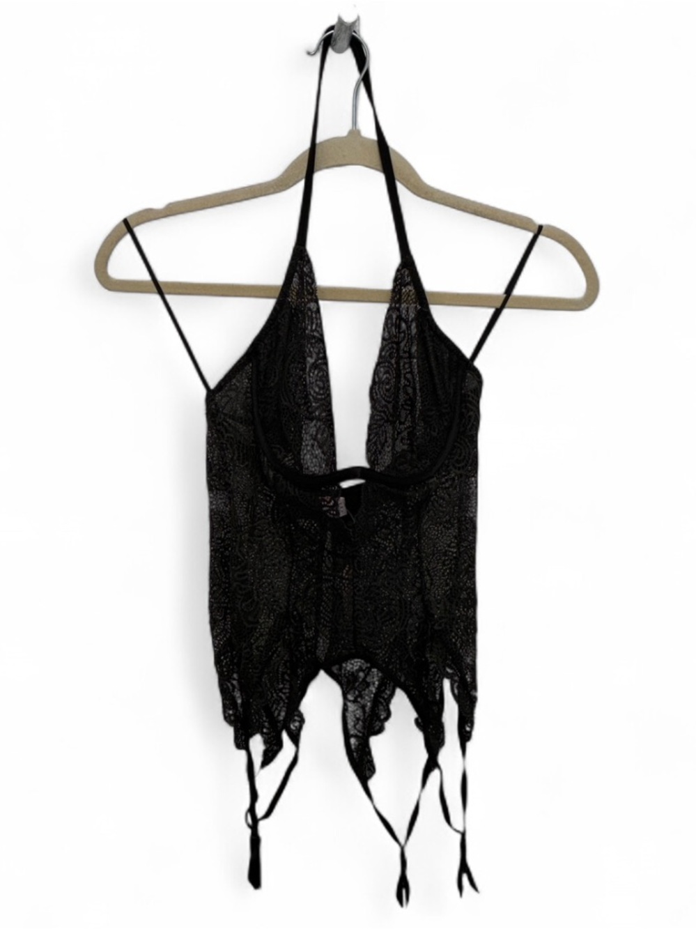 NWT Y2K Victoria’s Secret Black Lace Halter Chemise